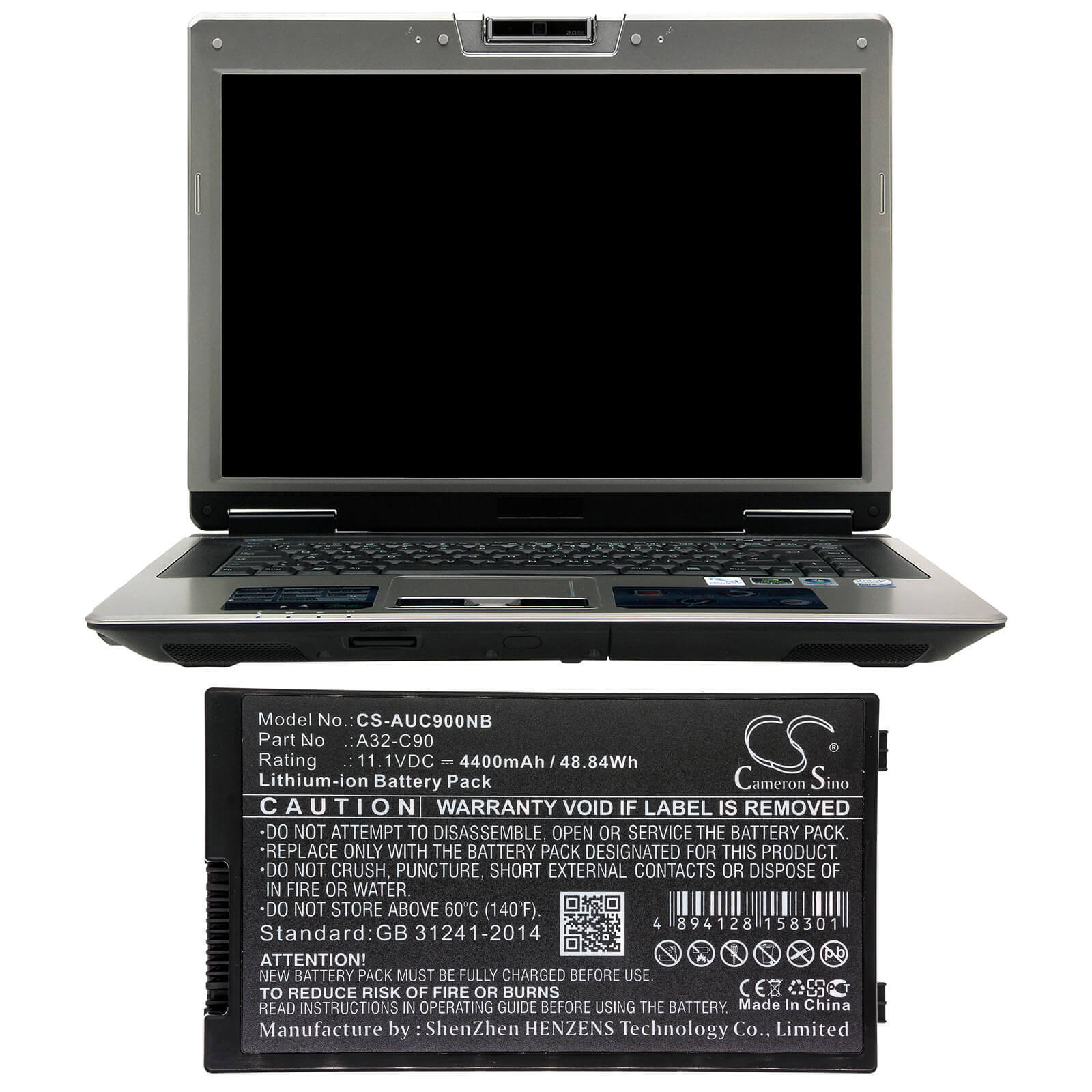 11.1V, 4400mAh, Li-ion Battery fits Asus, C90, C90a, 48.84Wh