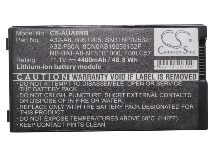 11.1V, 4400mAh, Li-ion Battery fits Asus, A8, A8000, 48.84Wh