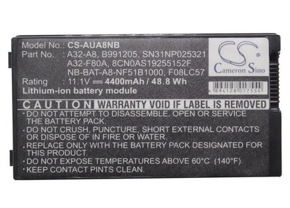 11.1V, 4400mAh, Li-ion Battery fits Asus, A8, A8000, 48.84Wh
