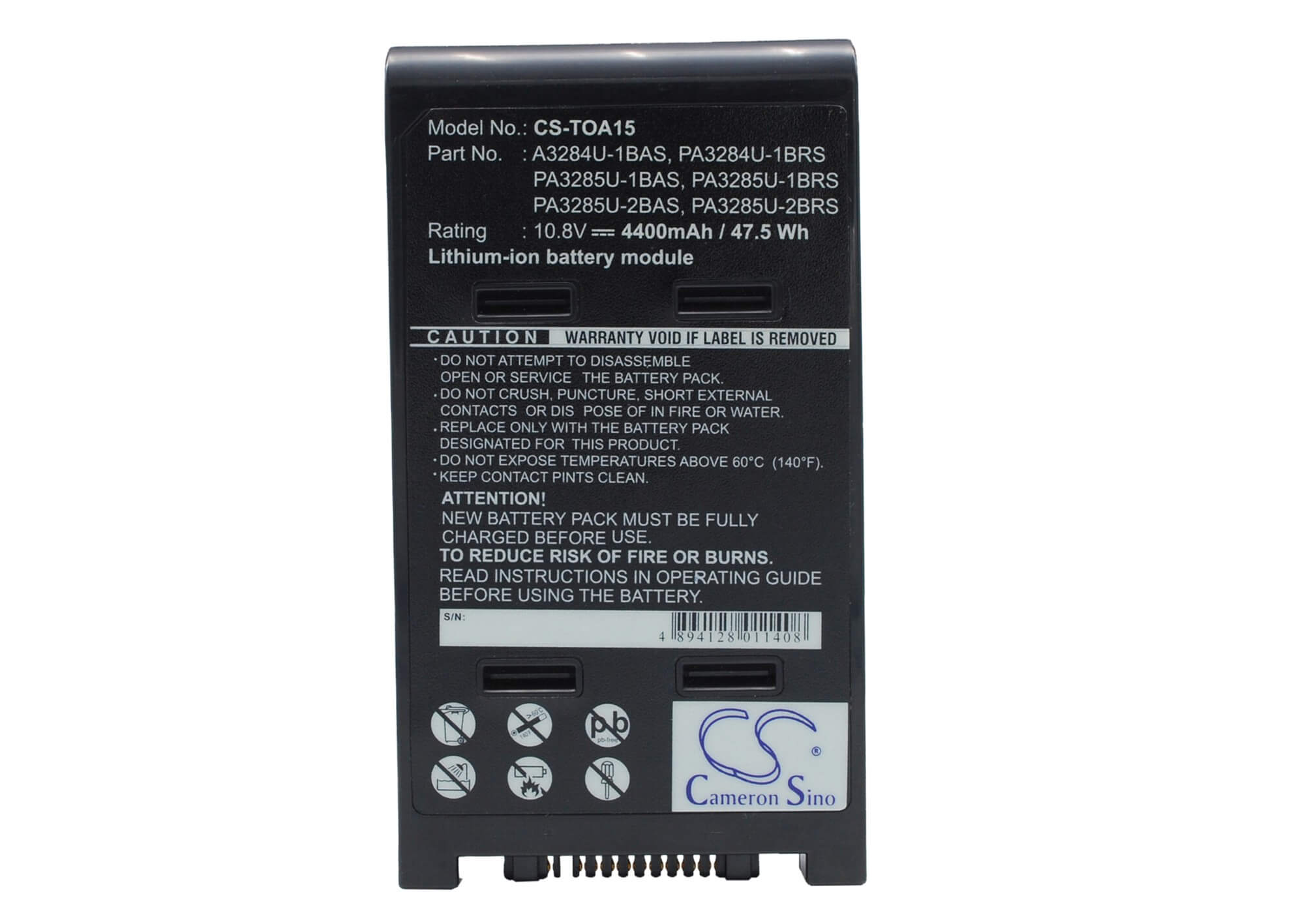 10.8V, 4400mAh, Li-ion Battery fits Toshiba, Dynabook Satellite J60 146c/5, Dynabook Satellite J60 146c/5x, 47.52Wh
