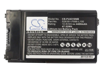 10.8V, 4400mAh, Li-ion Battery fits Fujitsu, Lifebook T1010, Lifebook T1010la, 47.52Wh