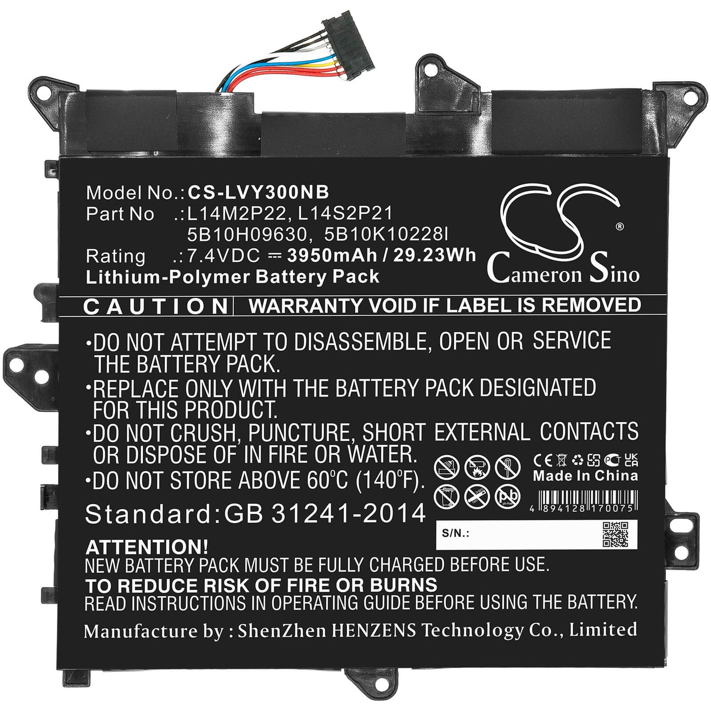 7.4V, 3950mAh, Li-Polymer Battery fits Lenovo, 80lx, 80lx001kus, 29.23Wh