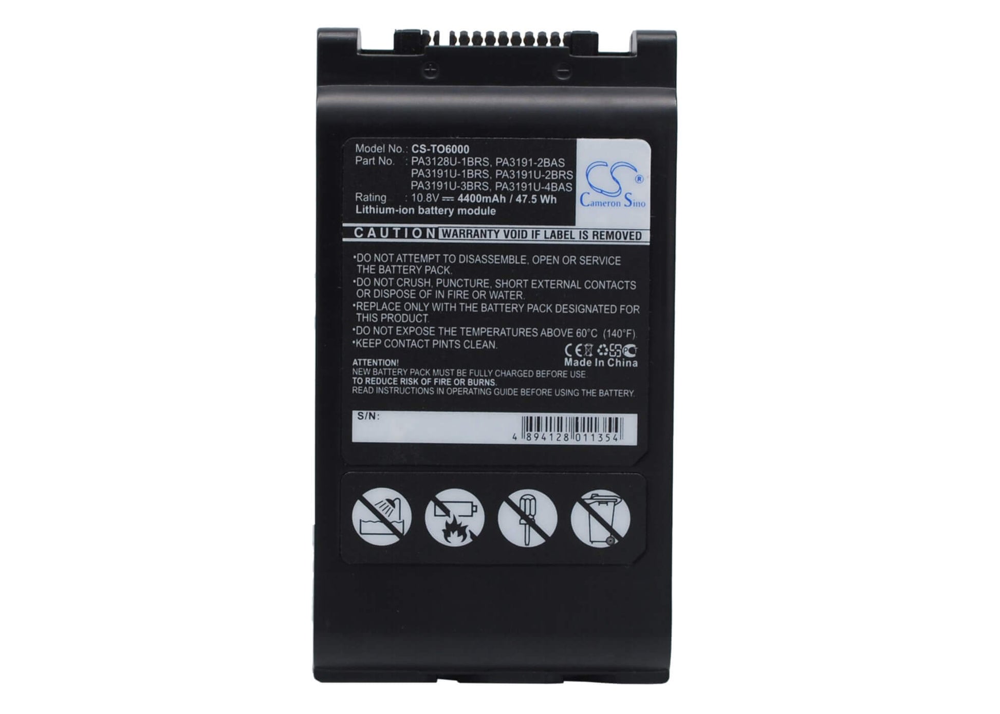 10.8V, 4400mAh, Li-ion Battery fits Toshiba, Portege 4000, Portege M200, 47.52Wh