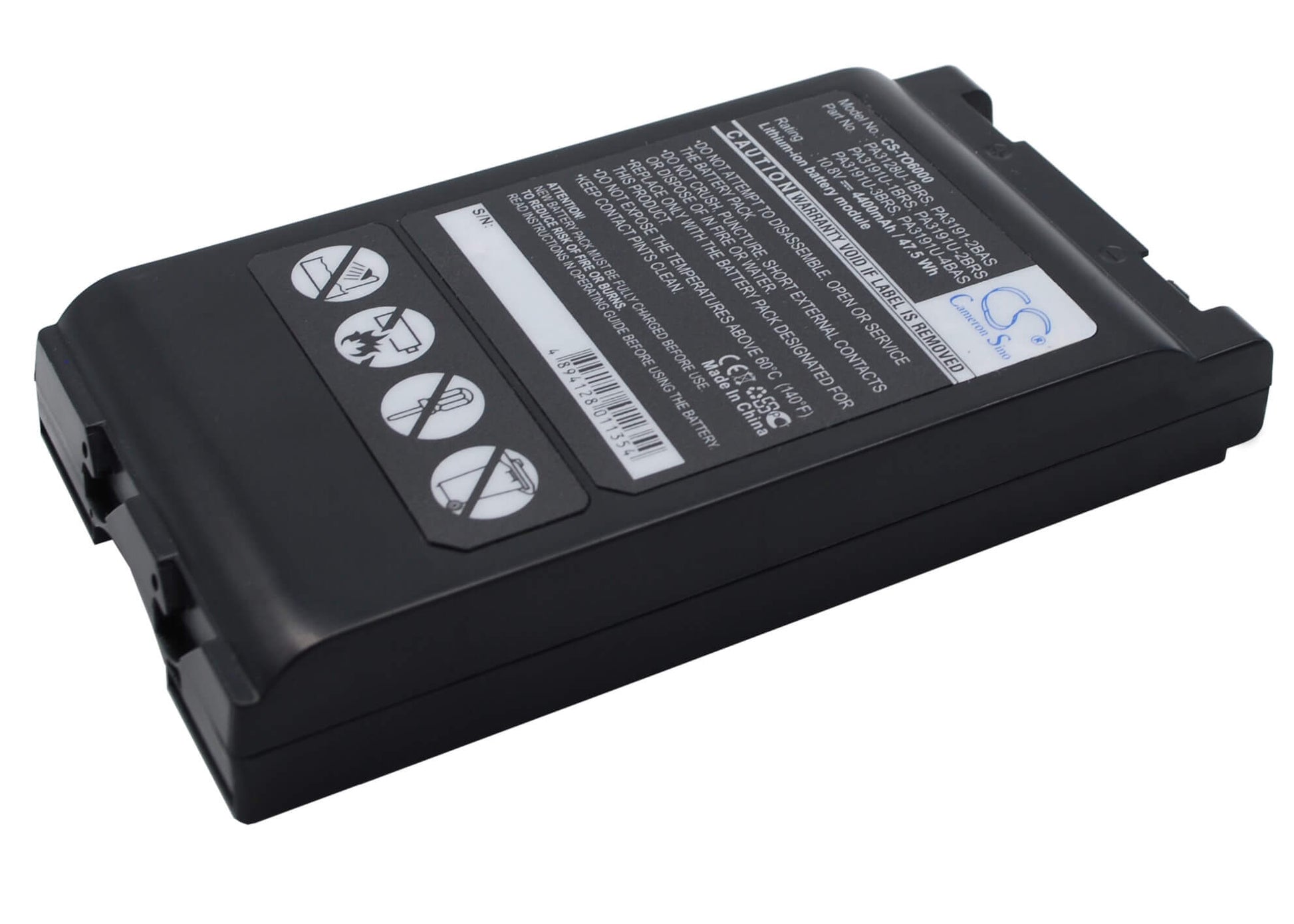 10.8V, 4400mAh, Li-ion Battery fits Toshiba, Portege 4000, Portege M200, 47.52Wh