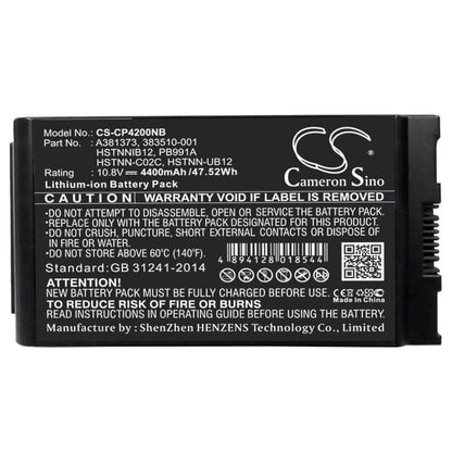 10.8V, 4400mAh, Li-ion Battery fits Compaq, Business Notebook 4200, Business Notebook Nc4200, 47.52Wh