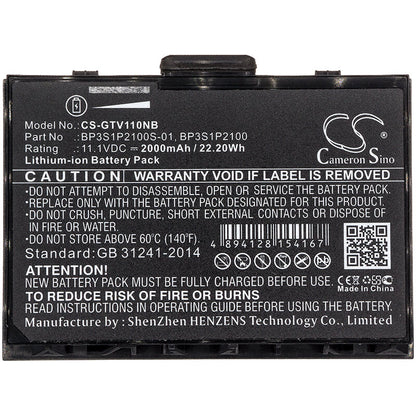 11.1V, 2000mAh, Li-ion Battery fits Getac, V110, 22.2Wh