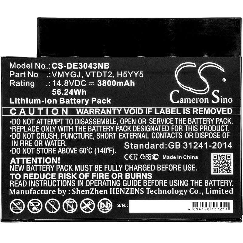 14.8V, 3800mAh, Li-ion Battery fits Dell, Inspiron 3043, Inspiron Aio 20-3043, 56.24Wh