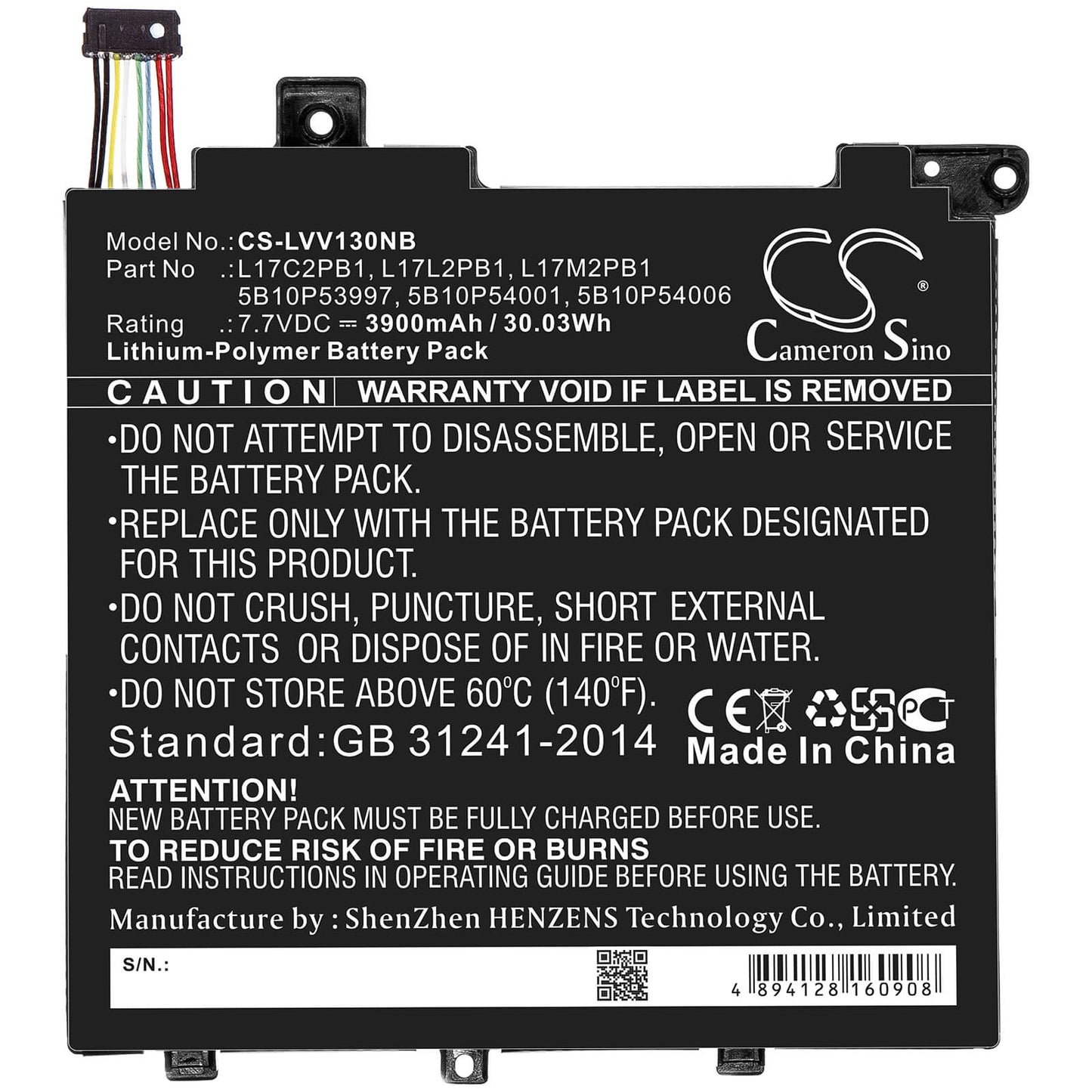7.7V, 3900mAh, Li-Polymer Battery fits Lenovo, V130-14igm 81hm, V130-14igm-81hm009nge, 30.03Wh