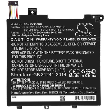 7.7V, 3900mAh, Li-Polymer Battery fits Lenovo, V130-14igm 81hm, V130-14igm-81hm009nge, 30.03Wh
