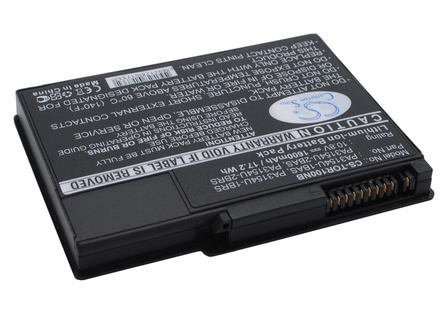 10.8V, 1600mAh, Li-ion Battery fits Toshiba, Portege 2000, Portege 2010, 17.28Wh