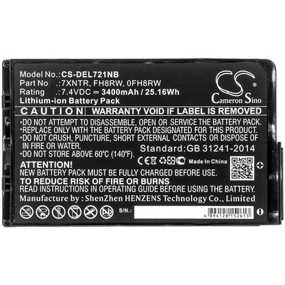 7.4V, 3400mAh, Li-ion Battery fits Dell, Latitude 12 7202, Latitude 7202, 25.16Wh