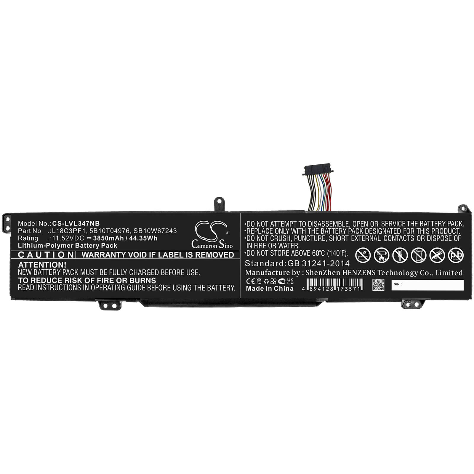 11.52V, 3850mAh, Li-ion Battery fits Lenovo, Ideapad L340 15 Gaming, Ideapad L340 17 Gaming, 44.352Wh
