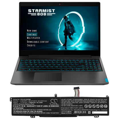 11.52V, 3850mAh, Li-ion Battery fits Lenovo, Ideapad L340 15 Gaming, Ideapad L340 17 Gaming, 44.352Wh