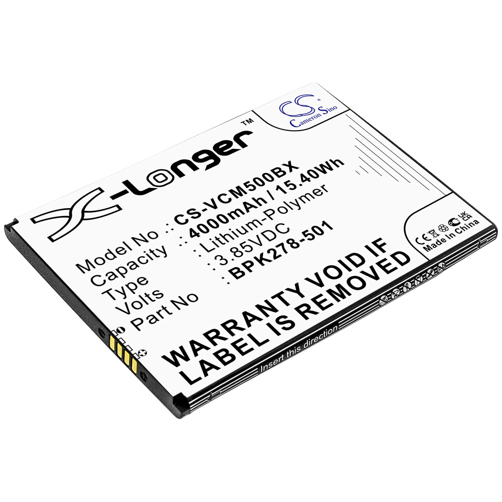 3.85V, 4000mAh, Li-Polymer Battery fits Verifone, Cm5, 15.4Wh