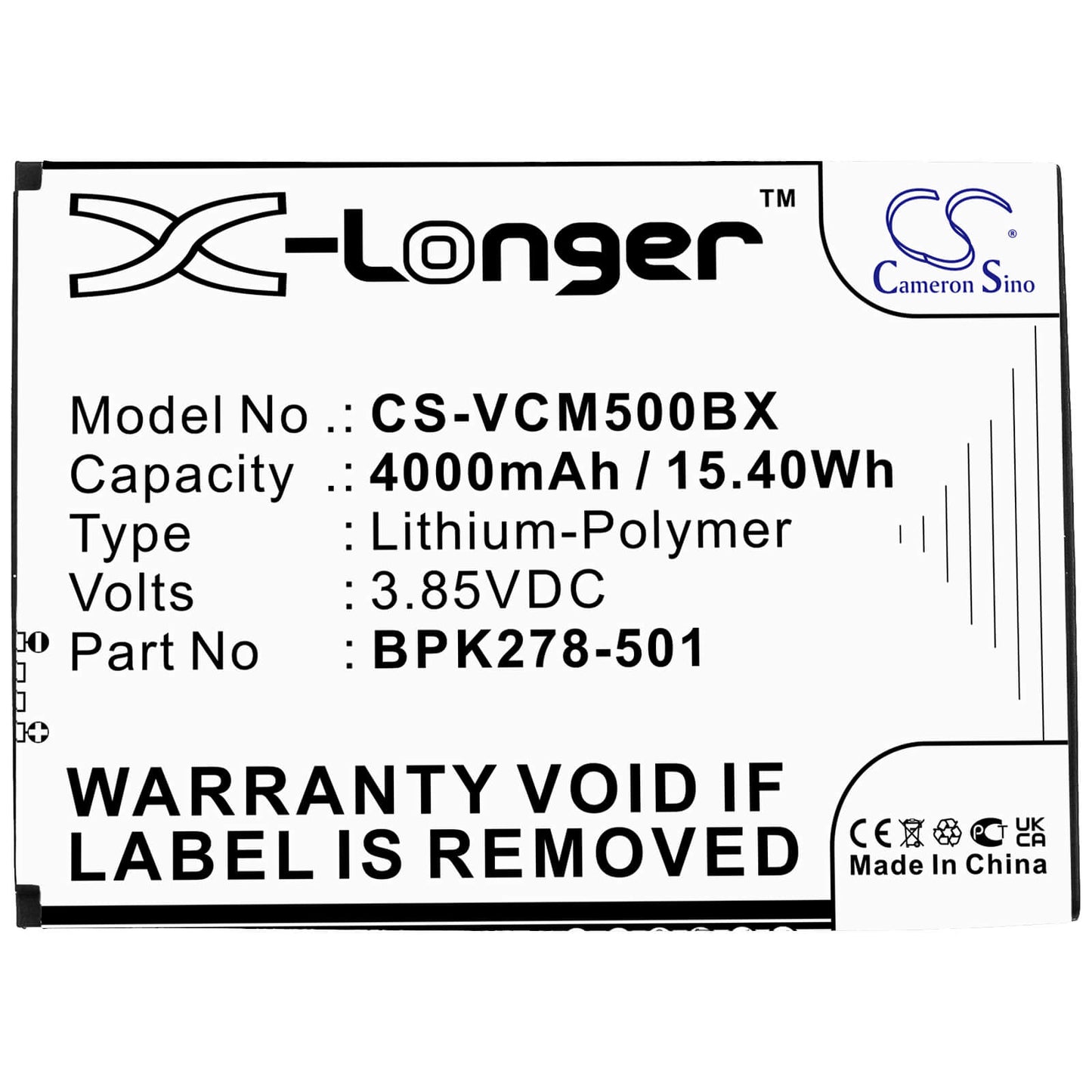 3.85V, 4000mAh, Li-Polymer Battery fits Verifone, Cm5, 15.4Wh