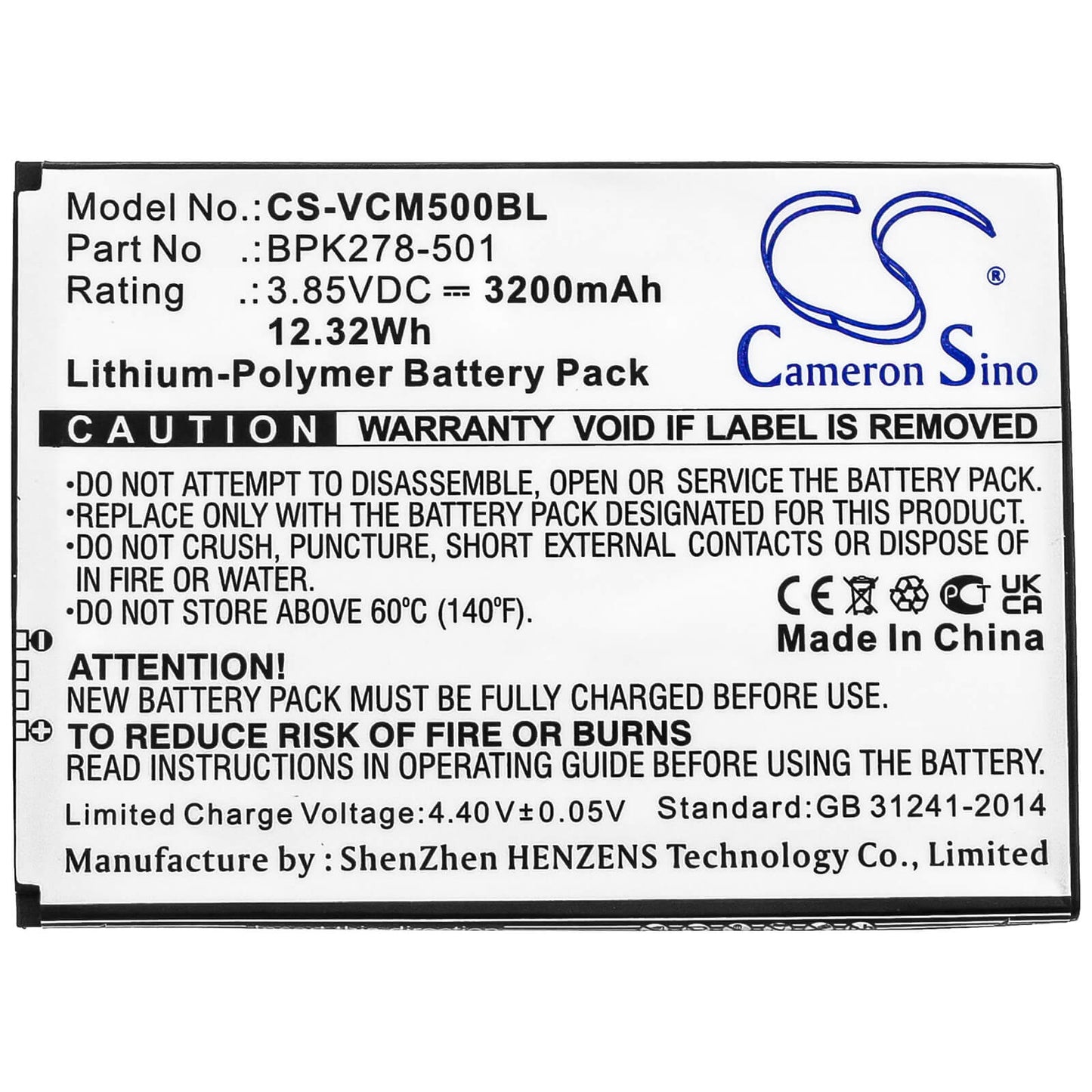 3.85V, 3200mAh, Li-Polymer Battery fits Verifone, Cm5, 12.32Wh