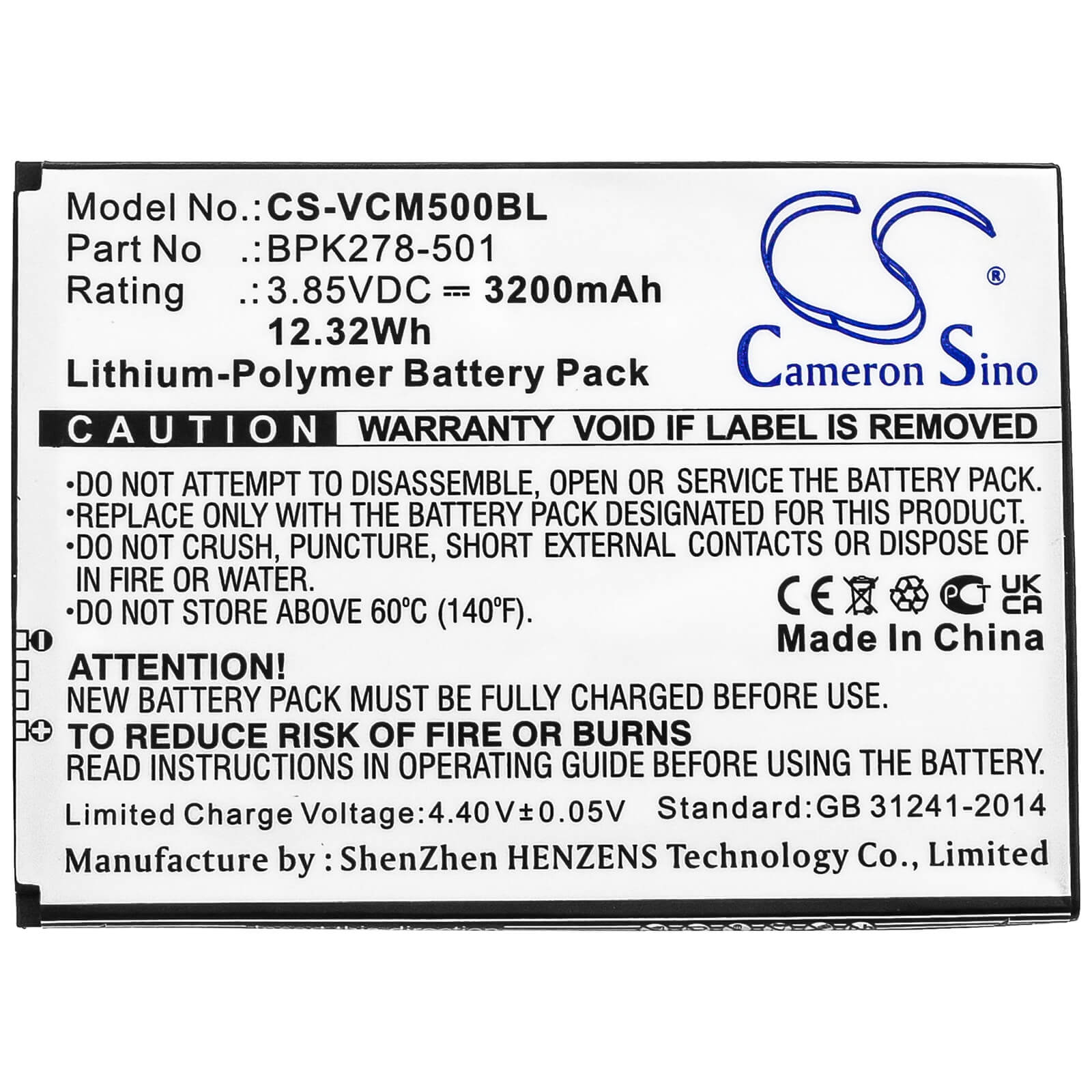3.85V, 3200mAh, Li-Polymer Battery fits Verifone, Cm5, 12.32Wh