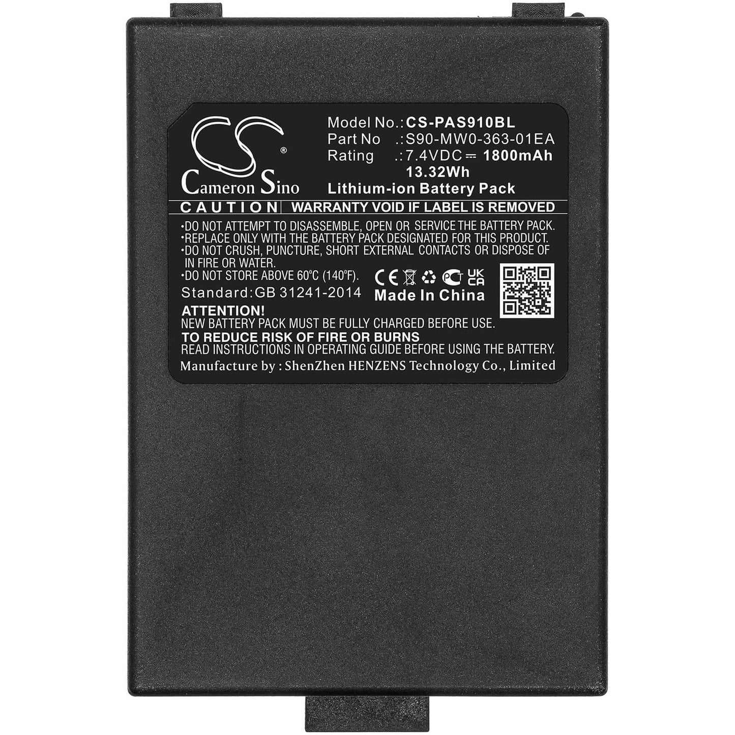 7.4V, 1800mAh, Li-ion Battery fits Pax, S90 3g, 13.32Wh