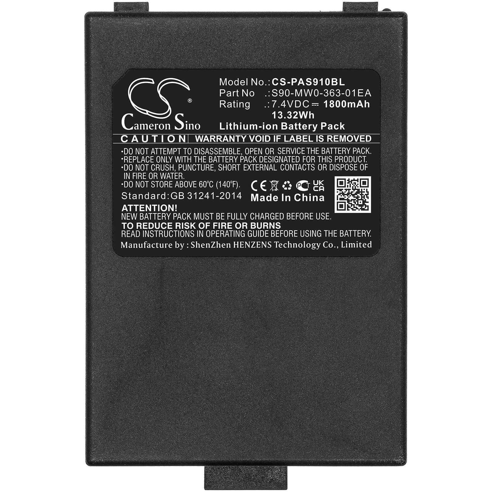 7.4V, 1800mAh, Li-ion Battery fits Pax, S90 3g, 13.32Wh