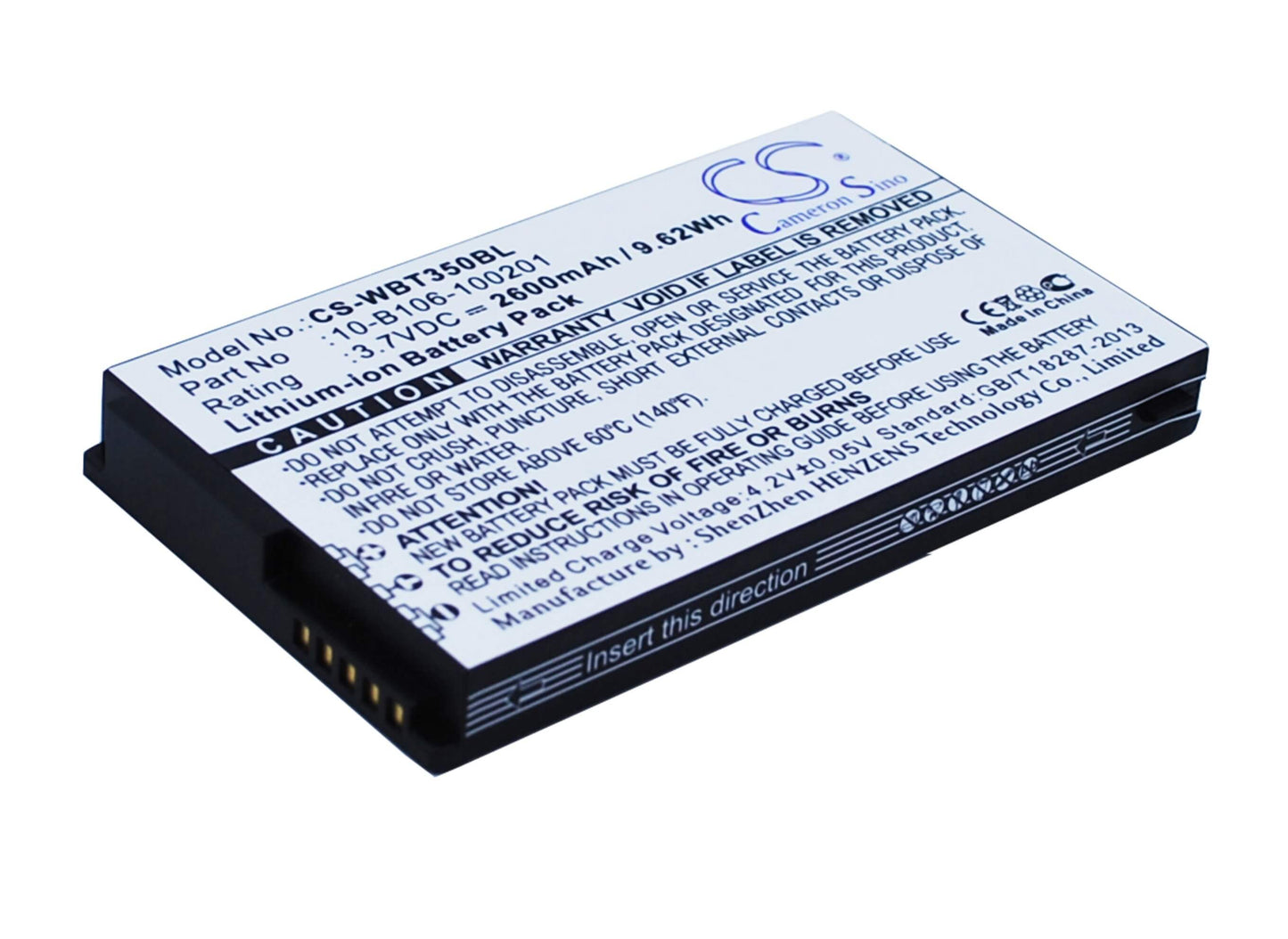 3.7V, 2600mAh, Li-ion Battery fits Widefly, Bt350, Bt-350, 9.62Wh