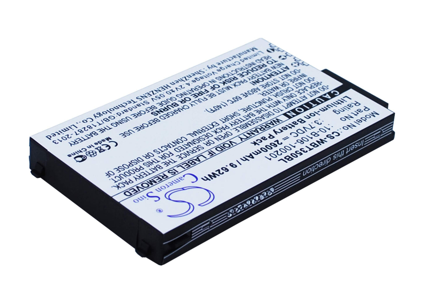 3.7V, 2600mAh, Li-ion Battery fits Widefly, Bt350, Bt-350, 9.62Wh
