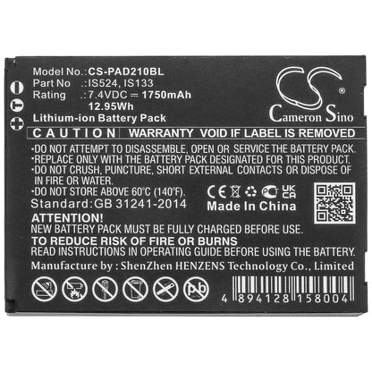 7.4V, 1750mAh, Li-ion Battery fits Pax, D210, 12.95Wh