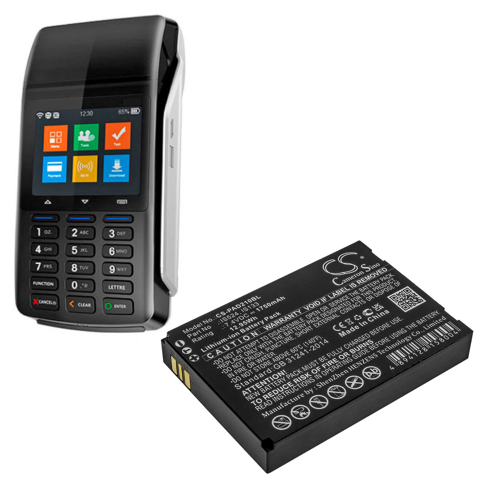 7.4V, 1750mAh, Li-ion Battery fits Pax, D210, 12.95Wh