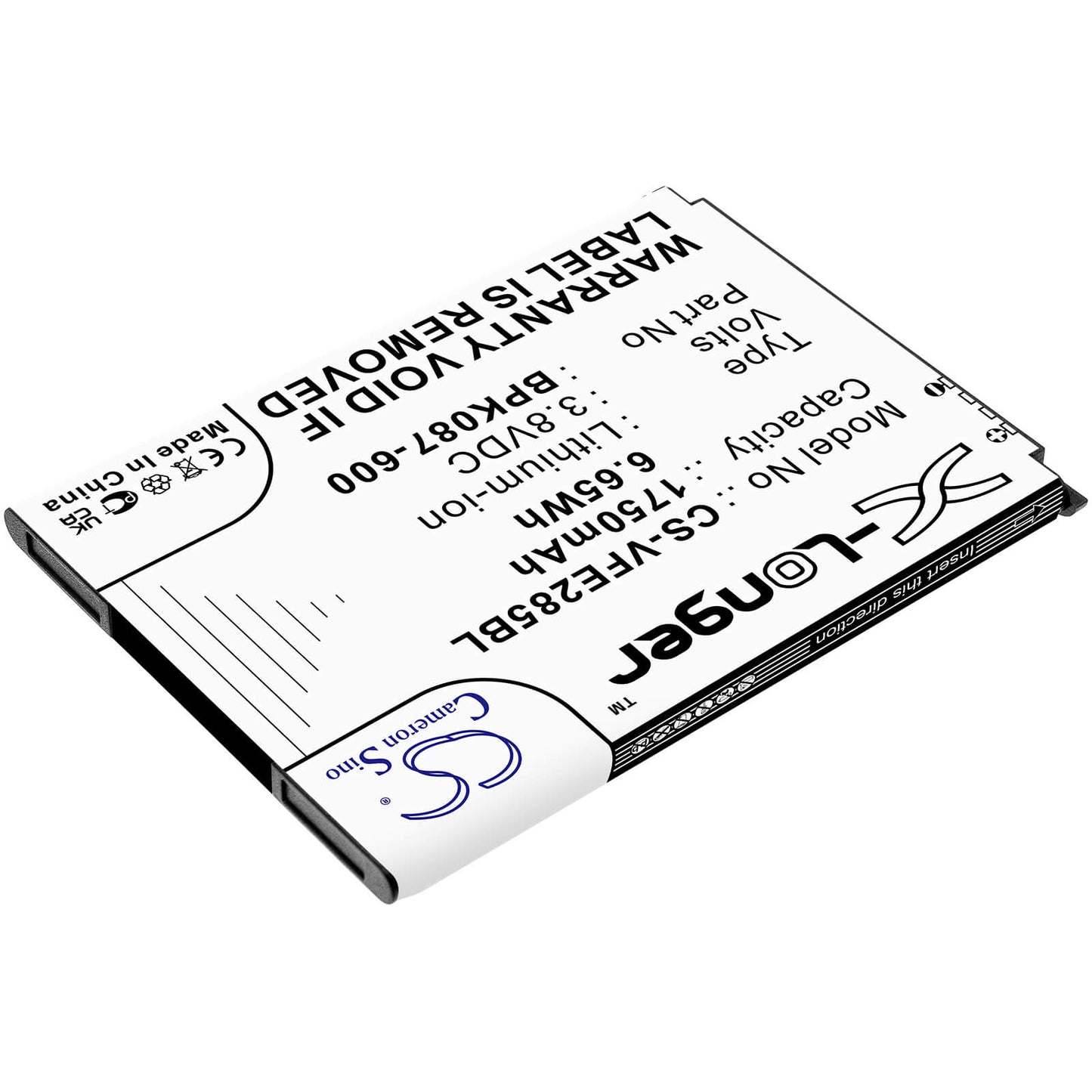 3.8V, 1750mAh, Li-ion Battery fits Verifone, E285, Ipay E285, 6.65Wh