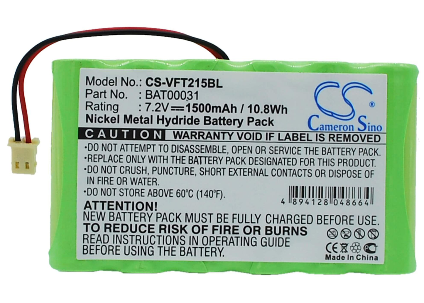 7.2V, 1500mAh, Ni-MH Battery fits Verifone, Nurit 2159, 10.8Wh