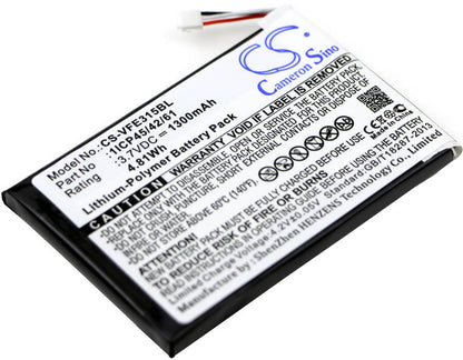 3.7V, 1300mAh, Li-Polymer Battery fits Verifone, E315, E315m, 4.81Wh