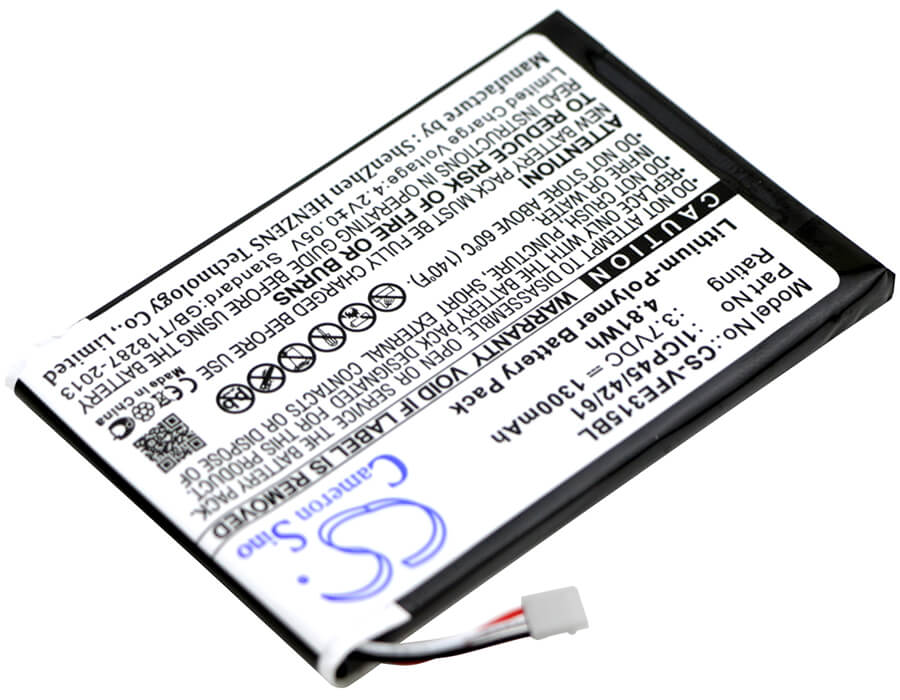 3.7V, 1300mAh, Li-Polymer Battery fits Verifone, E315, E315m, 4.81Wh