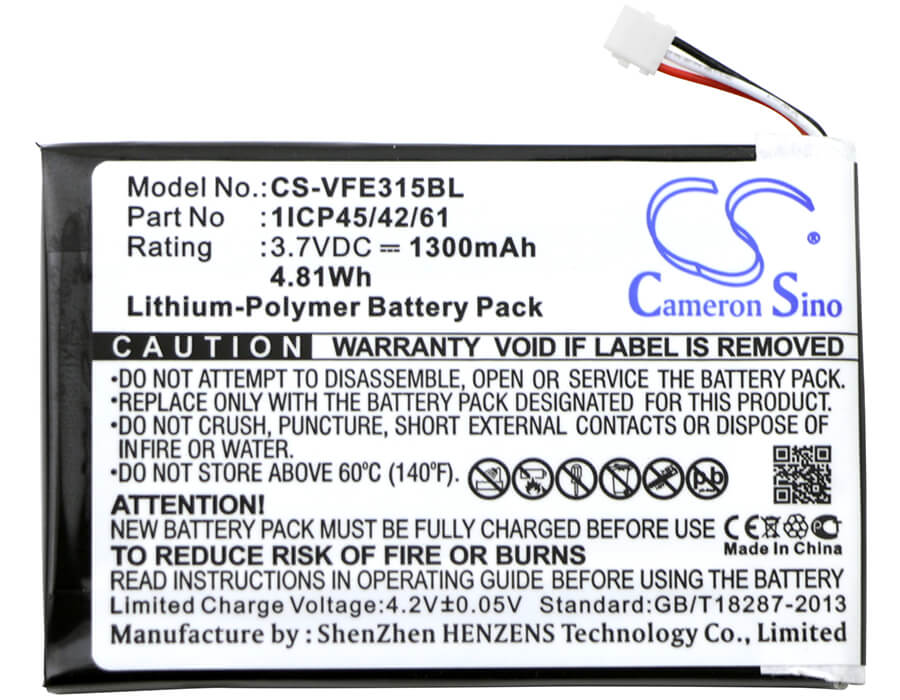 3.7V, 1300mAh, Li-Polymer Battery fits Verifone, E315, E315m, 4.81Wh
