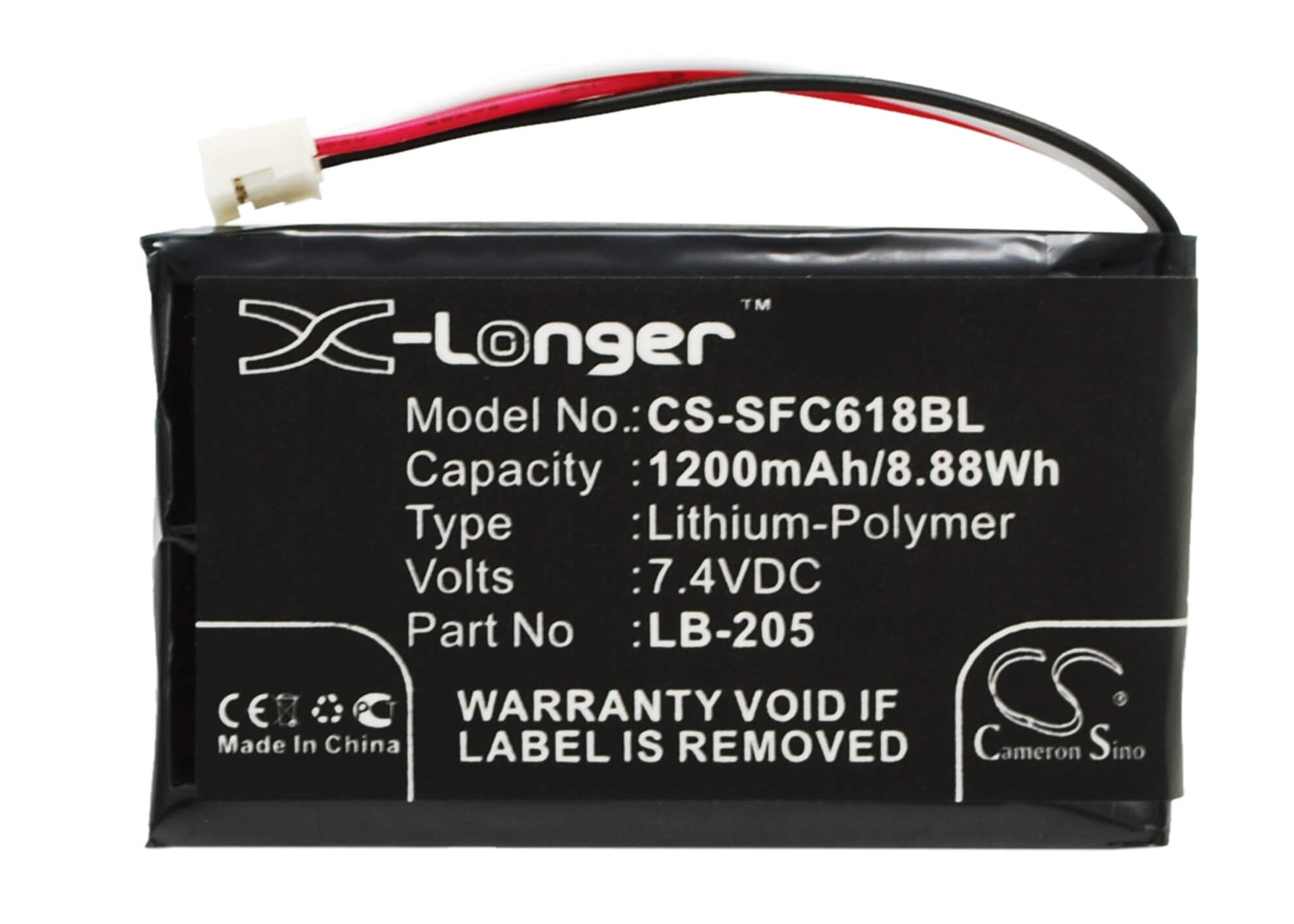 7.4V, 1200mAh, Li-Polymer Battery fits Safescan, 6185, 8.88Wh