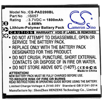 3.7V, 1800mAh, Li-Polymer Battery fits Pax, D200, D200t, 6.66Wh