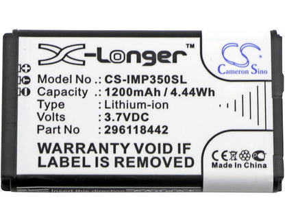 3.7V, 1200mAh, Li-ion Battery fits Ingenico, Imp350, Imp350-01p1575a, 4.44Wh
