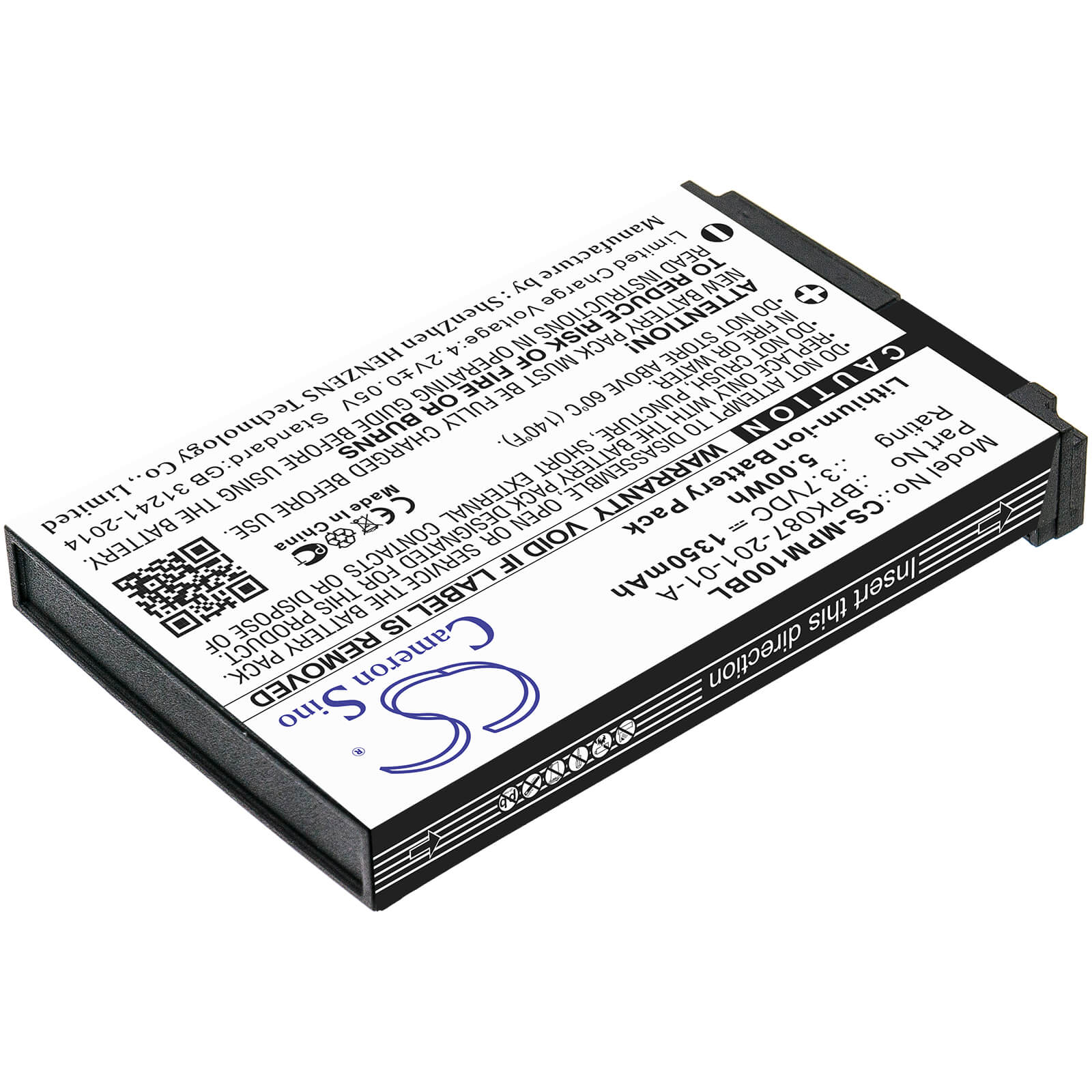 3.7V, 1350mAh, Li-ion Battery fits Motorola, Mpm100, Mpm-100, 4.995Wh