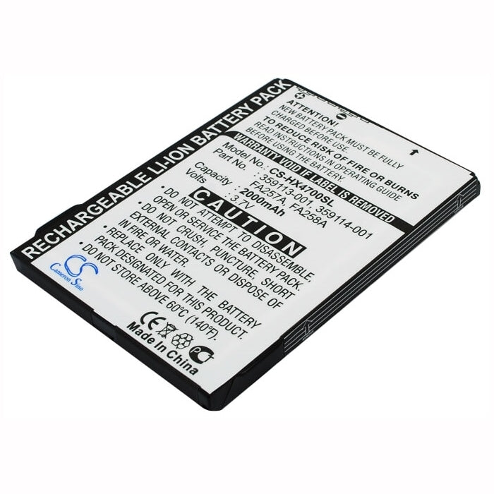 3.7V, 2000mAh, Li-ion Battery fits Hp, Ipaq Hx4700, Ipaq Hx4705, 7.4Wh