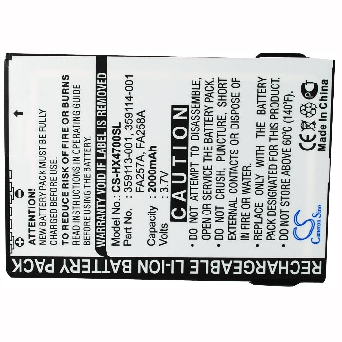 3.7V, 2000mAh, Li-ion Battery fits Hp, Ipaq Hx4700, Ipaq Hx4705, 7.4Wh