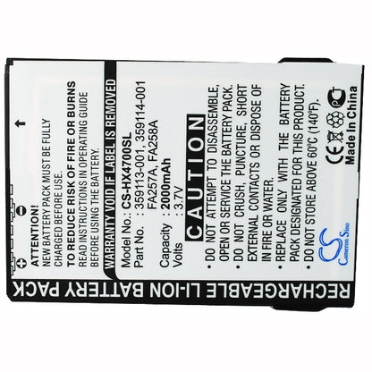 3.7V, 2000mAh, Li-ion Battery fits Hp, Ipaq Hx4700, Ipaq Hx4705, 7.4Wh