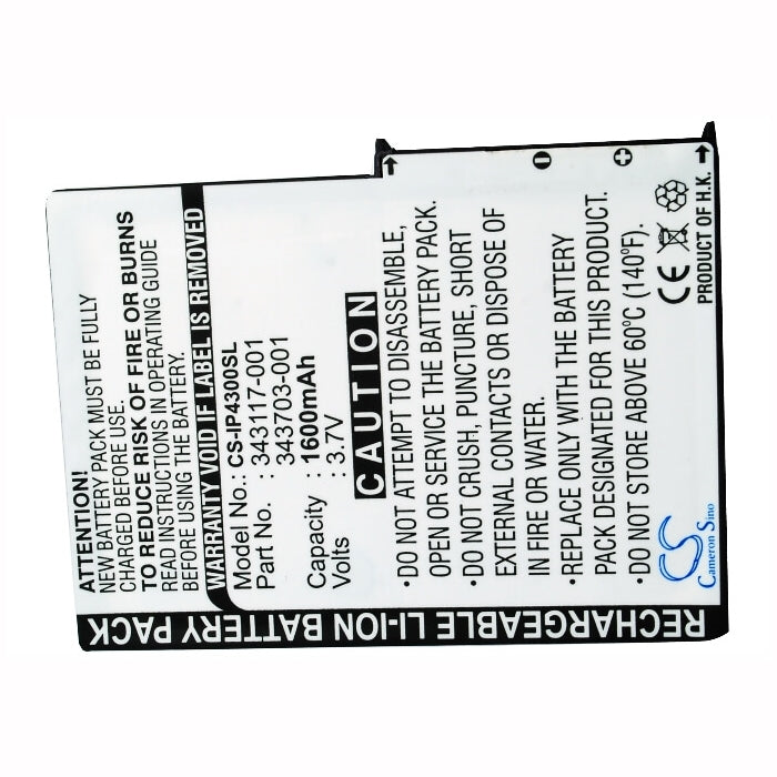 3.7V, 1560mAh, Li-ion Battery fits Hp, Ipaq 4300, Ipaq 4315, 5.772Wh