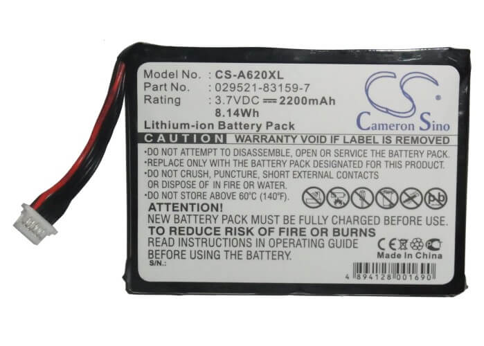 3.7V, 2200mAh, Li-ion Battery fits Typhoon, Myguide 5500, Myguide 5500xl, 8.14Wh
