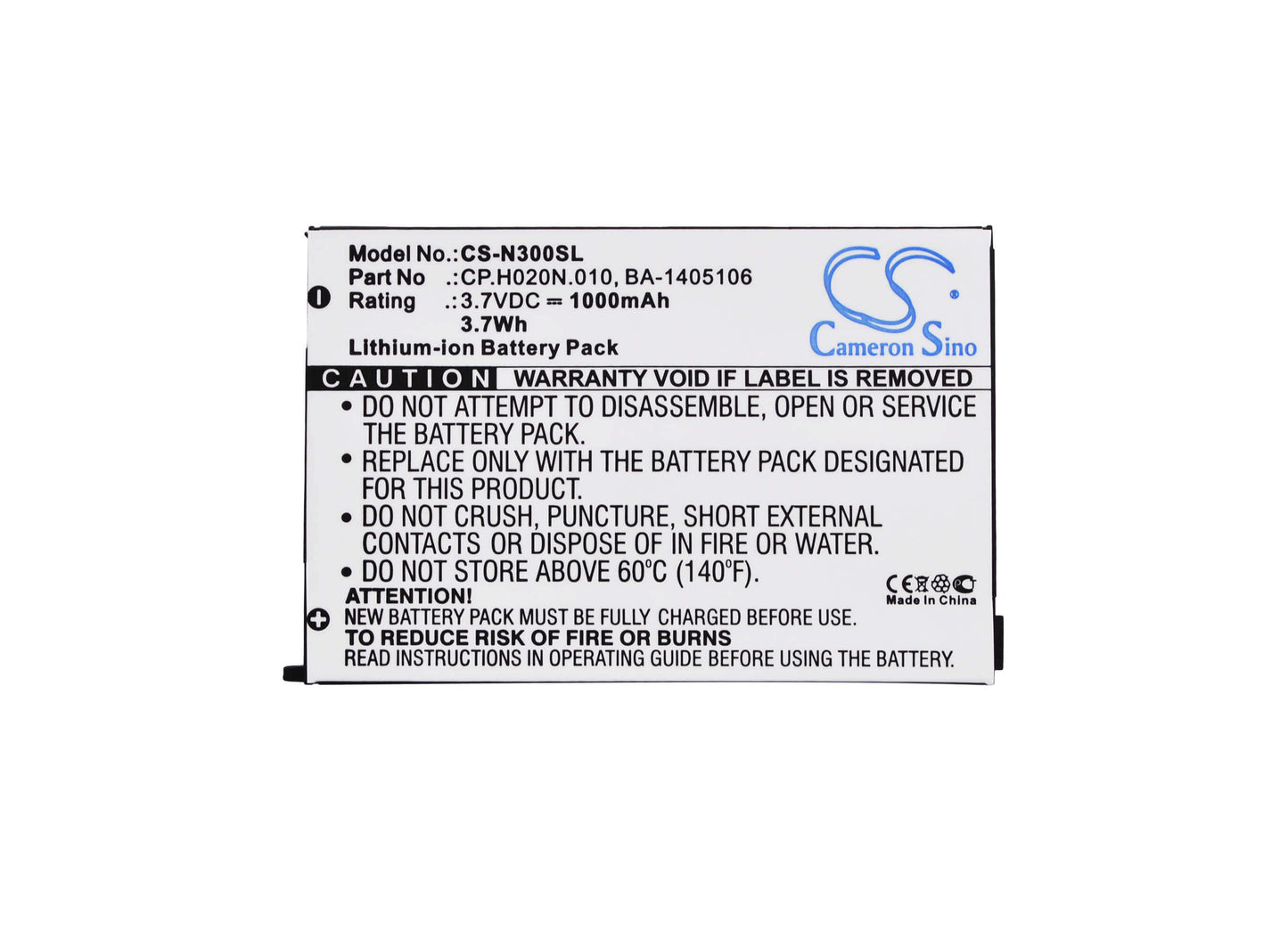 3.7V, 1000mAh, Li-ion Battery fits Socketmobile, Somo 650, Somo 655, 3.7Wh