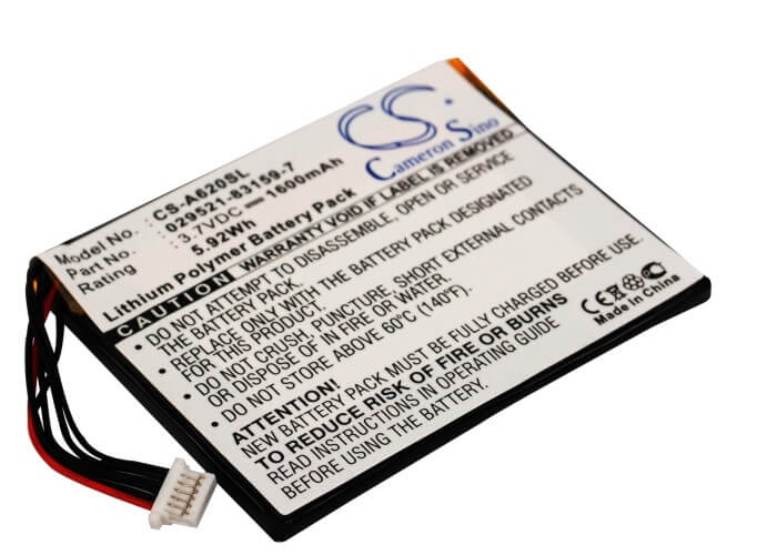 3.7V, 1600mAh, Li-Polymer Battery fits Typhoon, Myguide 5500, Myguide 5500xl, 5.92Wh