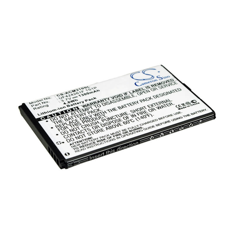 3.7V, 1300mAh, Li-ion Battery fits Acer, Allegro, M310, 4.81Wh