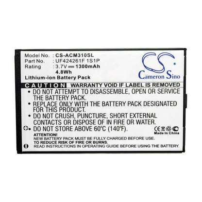 3.7V, 1300mAh, Li-ion Battery fits Acer, Allegro, M310, 4.81Wh
