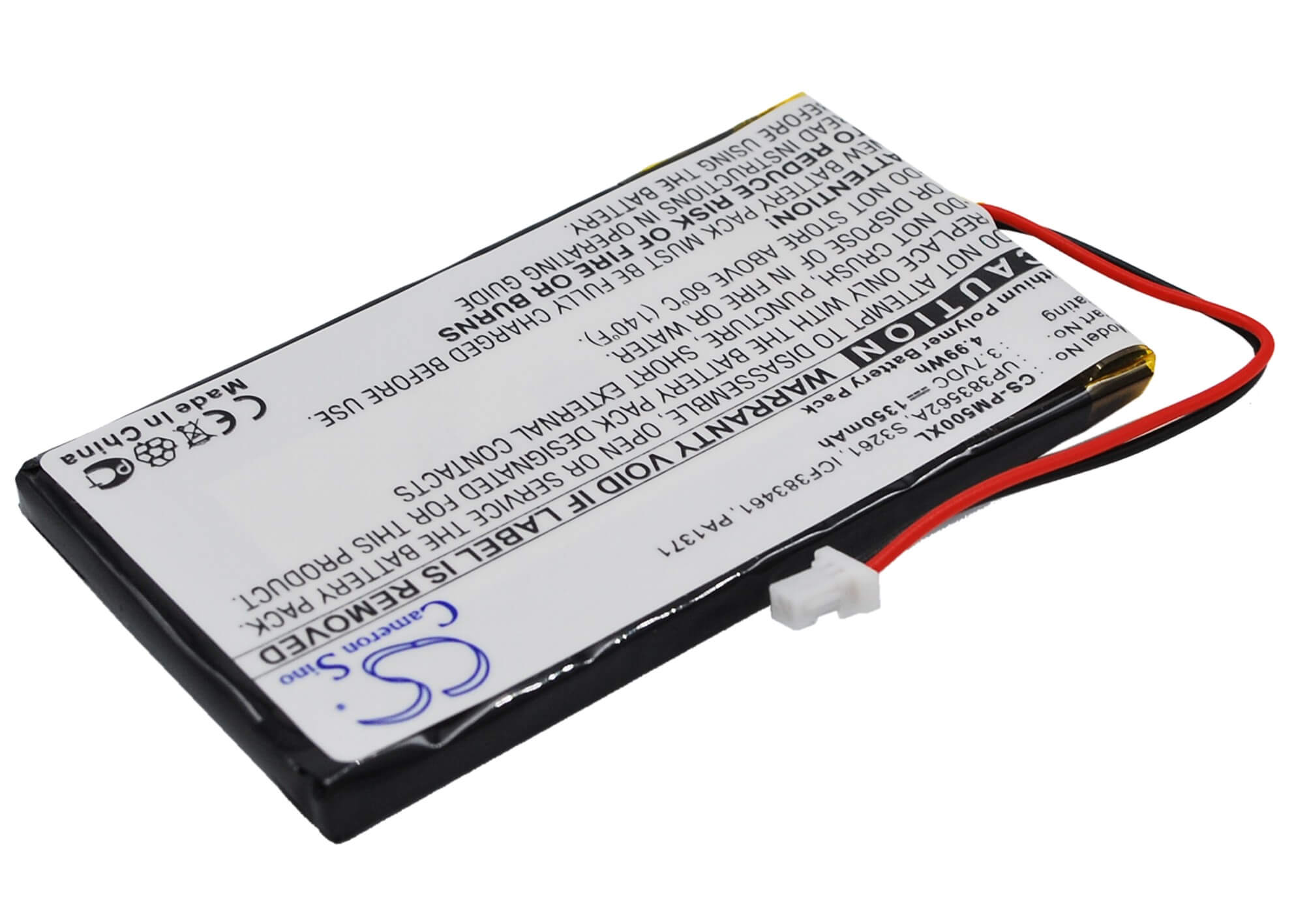 3.7V, 1350mAh, Li-Polymer Battery fits Palm, M500, M505, 4.995Wh