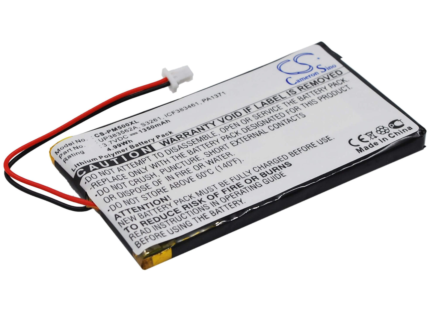 3.7V, 1350mAh, Li-Polymer Battery fits Palm, M500, M505, 4.995Wh