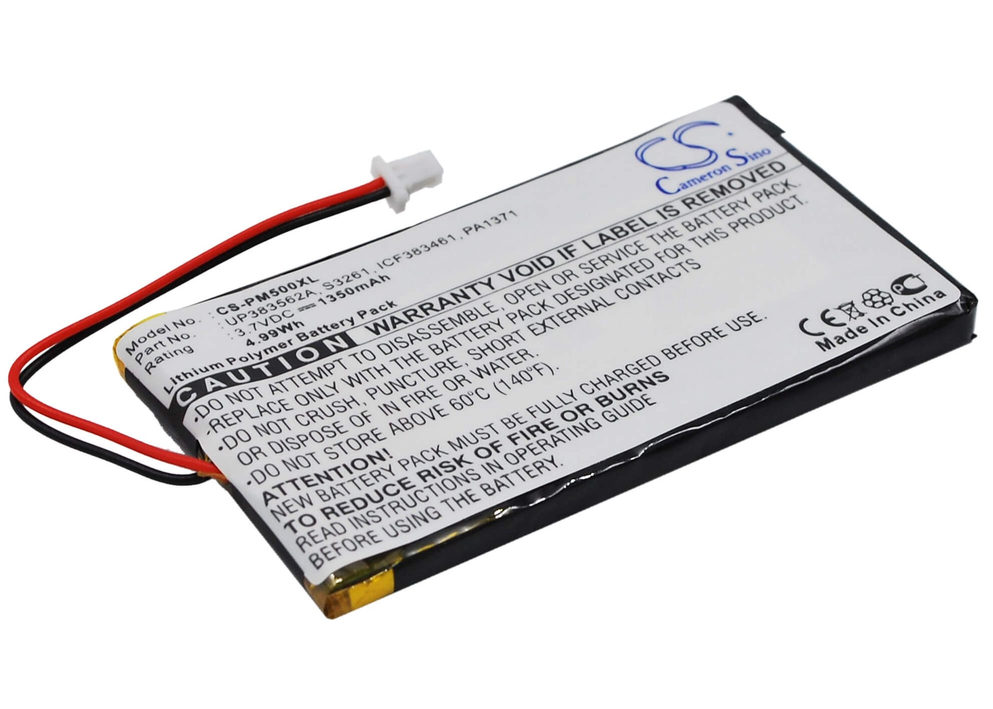 3.7V, 1350mAh, Li-Polymer Battery fits Palm, M500, M505, 4.995Wh