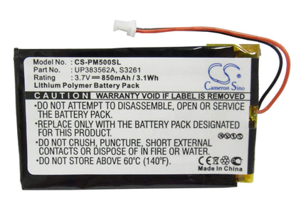 3.7V, 850mAh, Li-Polymer Battery fits Palm, M500, M505, 3.145Wh