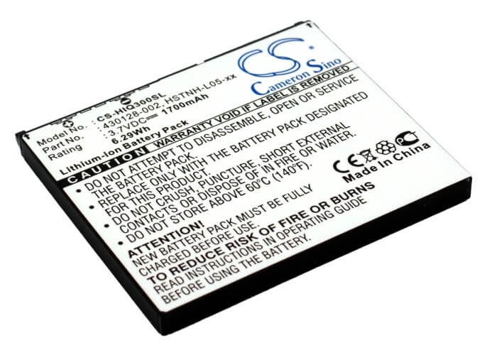 3.7V, 1700mAh, Li-ion Battery fits Hp, Ipaq 300, Ipaq 310, 6.29Wh